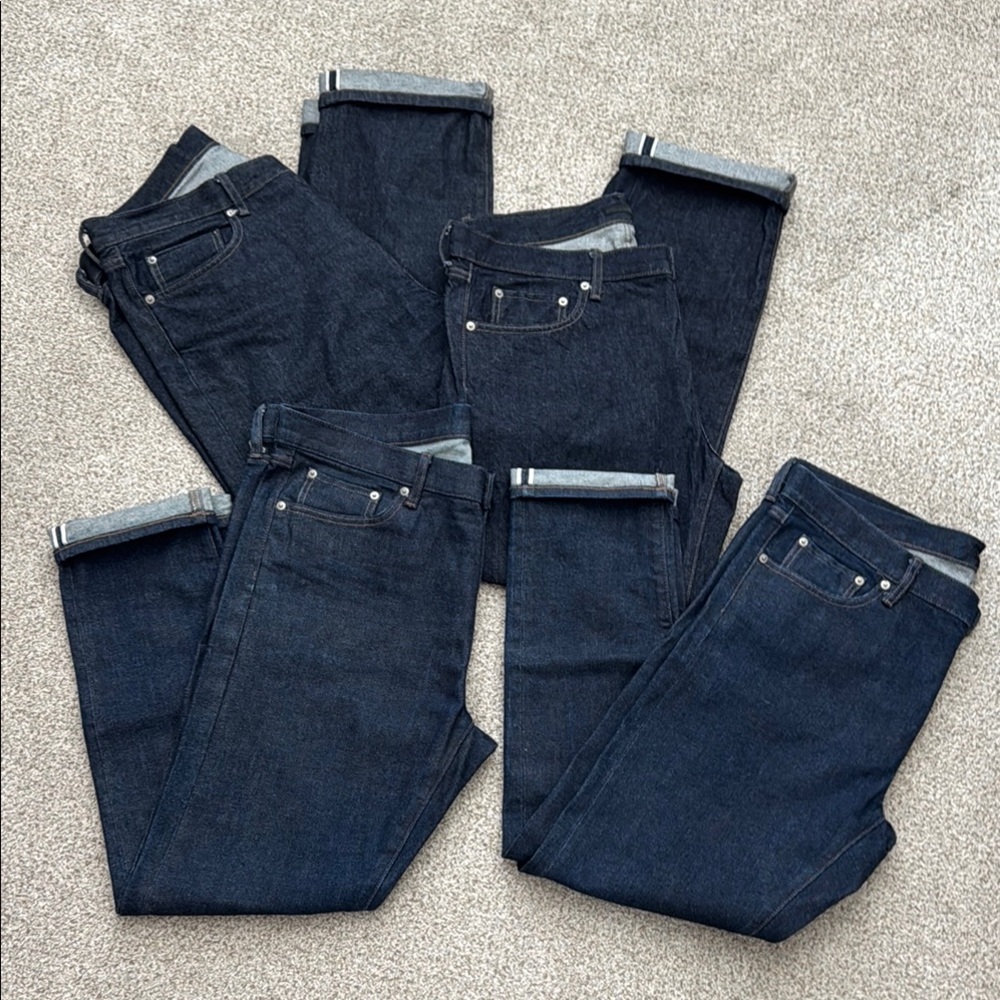 4 pairs of Uniqlo Stretch Selvedge Jeans. 2 slim & 2 straight